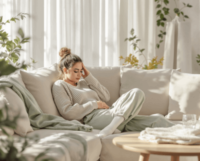 Vrouw vermoeid op de bank