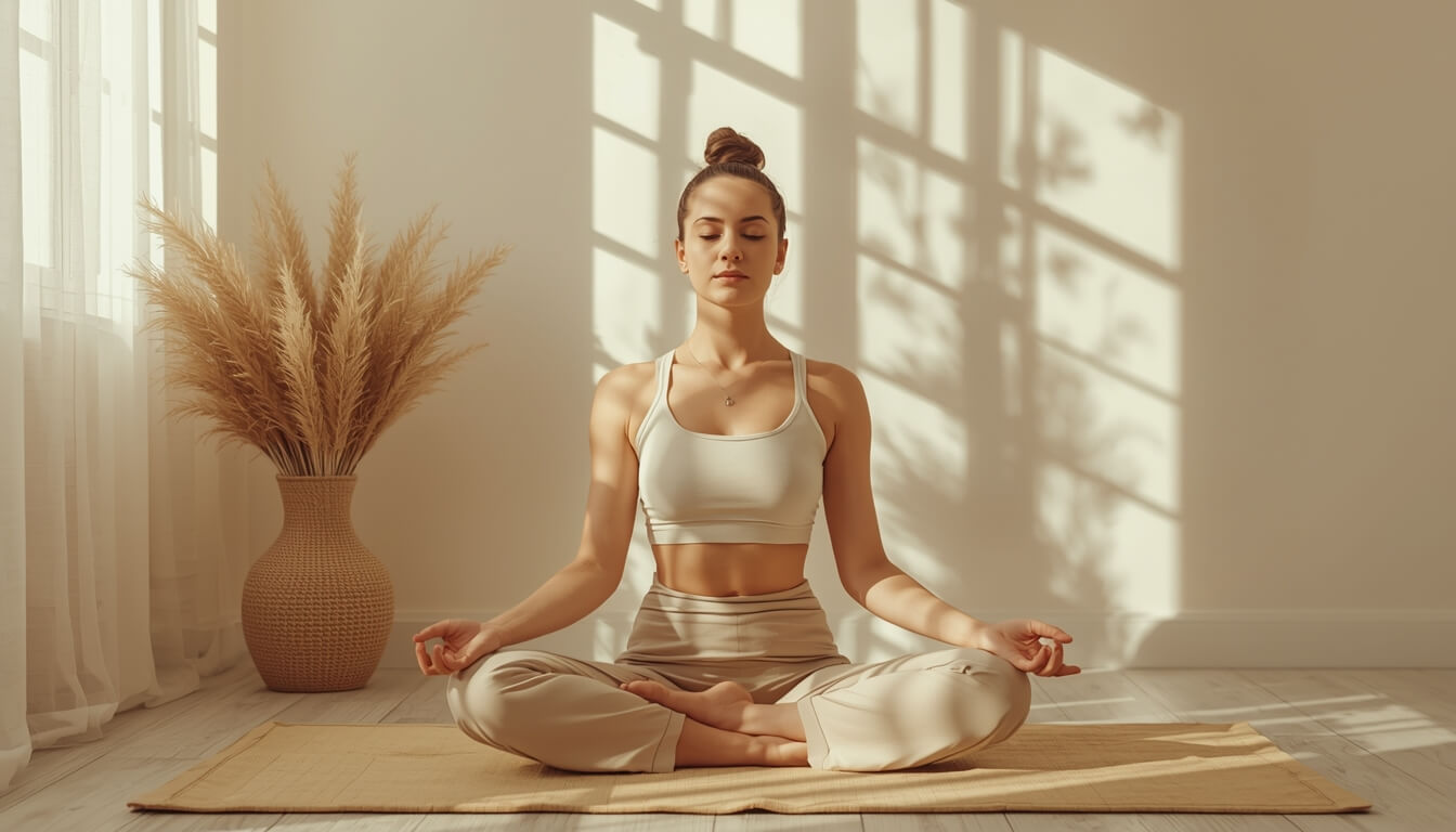 een vrouw die aan het mediteren is voor meer hormoon balans